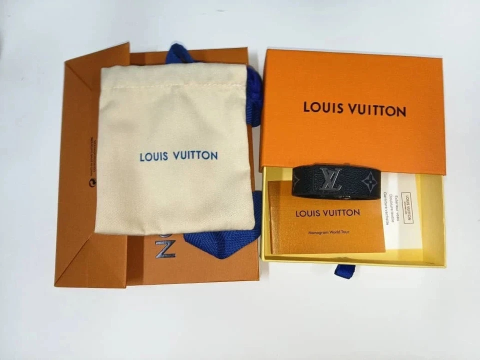 louis vuitton men’s lv slim bracelet – adjustable size – pre owned louis vuitton men’s lv slim bracelet – adjustable size – pre owned